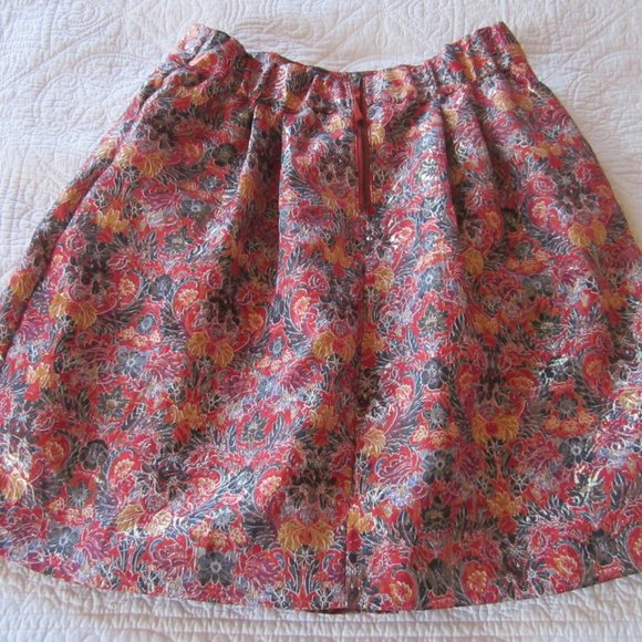 Maeve Skirt M Rosie Floral Red Brocade Pleated - Picture 6 of 8